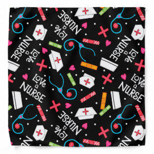 Love a Nurse Black Whimsy Bandana