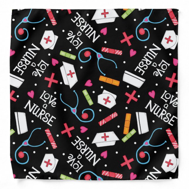Love a Nurse Black Whimsy Bandana (Front)