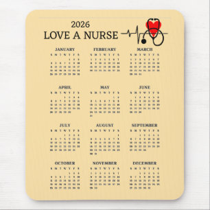 Love a Nurse Heart Stethoscope 2026 Calendar Mouse Pad