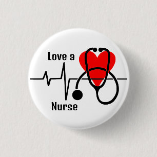 Love a Nurse Heart & Stethoscope Design Button