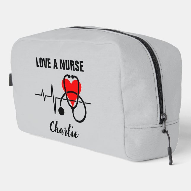 Love a Nurse Heart Stethoscope Design Dopp Kit (Right Corner)