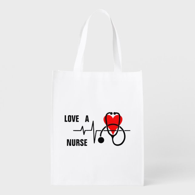 Love a Nurse Heart Stethoscope Design Grocery Bag (Back)