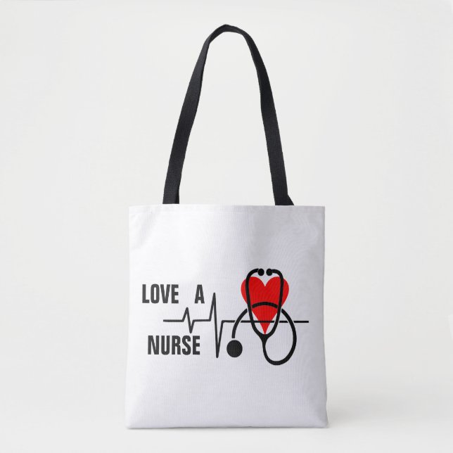 Love a Nurse Heart Stethoscope Design Tote Bag (Front)