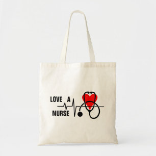 Love a Nurse Heart Stethoscope Design Tote Bag