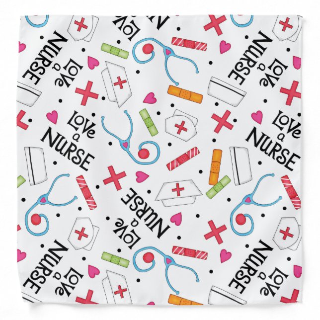 Love a Nurse White Whimsy Bandana (Front)