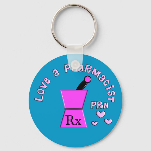 Love a Pharmacist PRN Pestle and Mortar Design Keychain (Front)