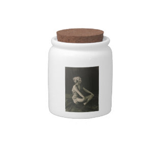 Love a Poor Maid Girl Sitting Cross Legs Candy Jar