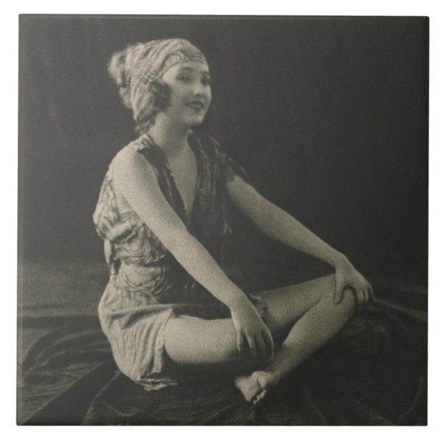 Love a Poor Maid Girl Sitting Cross Legs Ceramic Tile (Front)