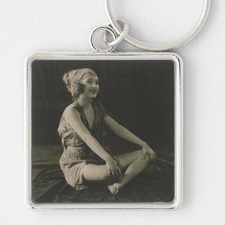 Love a Poor Maid Girl Sitting Cross Legs Keychain