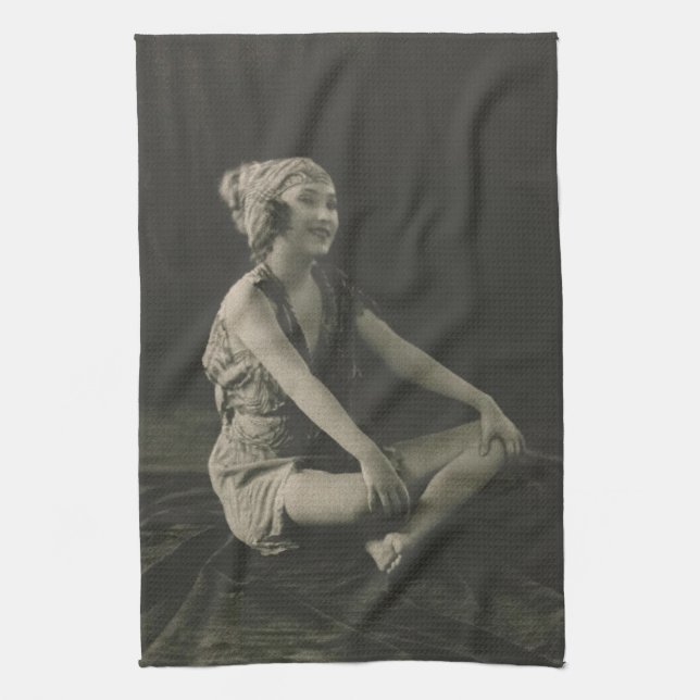 Love a Poor Maid Girl Sitting Cross Legs Kitchen Towel (Vertical)