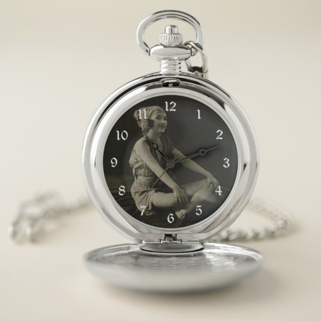 Love a Poor Maid Girl Sitting Cross Legs Pocket Watch (Inside)