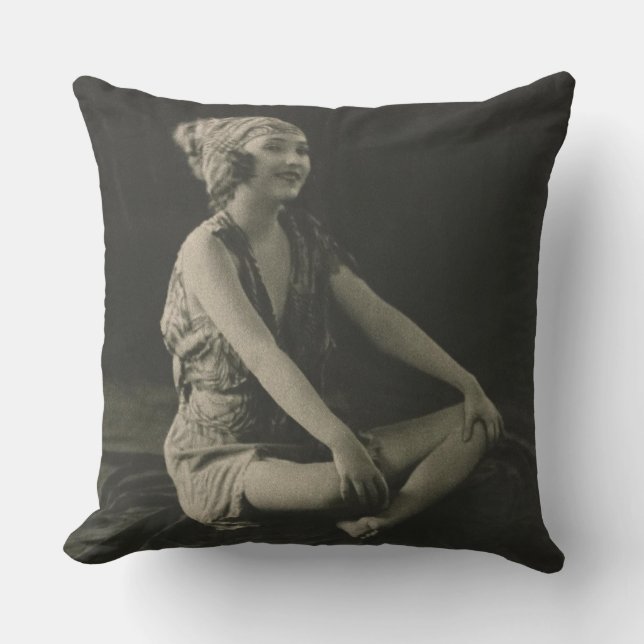 Love a Poor Maid Girl Sitting Cross Legs Throw Pillow (Front)