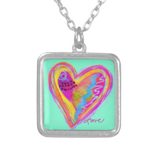 Love Abstract Heart Wearable Art Silver Plated Necklace