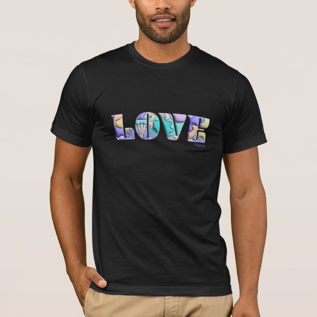 LOVE Abstract, Modern Graphic, Cool Black T-Shirt (Front)