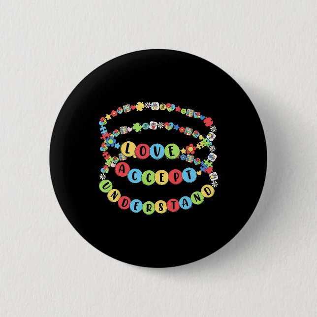 Love Accept Understand Autism Awareness Beaded Bra Button (Front)
