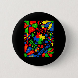Love Accept Understand Autism Boho Flower  Button