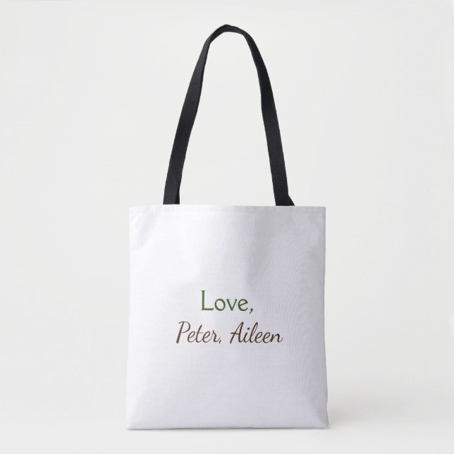 love add name simple minimal editable text rustic tote bag (Front)