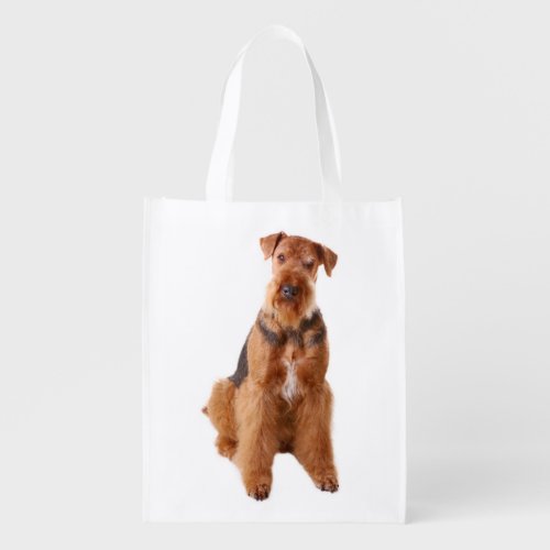 Love Airedale Terrrier Puppy Dog Grocery Tote Bag