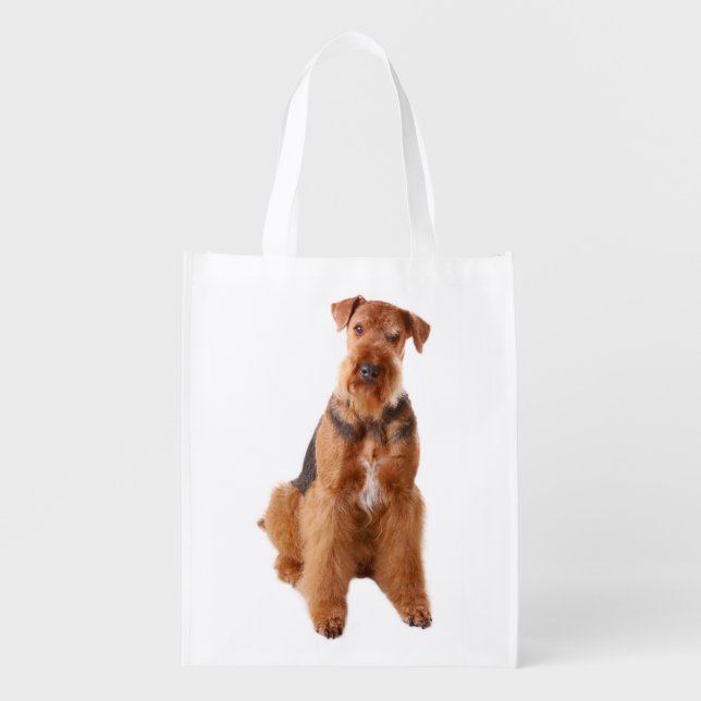 Love Airedale Terrrier Puppy Dog Grocery Tote Bag (Front)