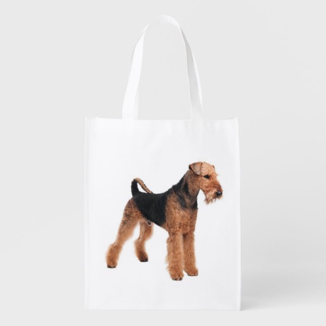 Love Airedale Terrrier Puppy Dog Grocery Tote Bag (Front)