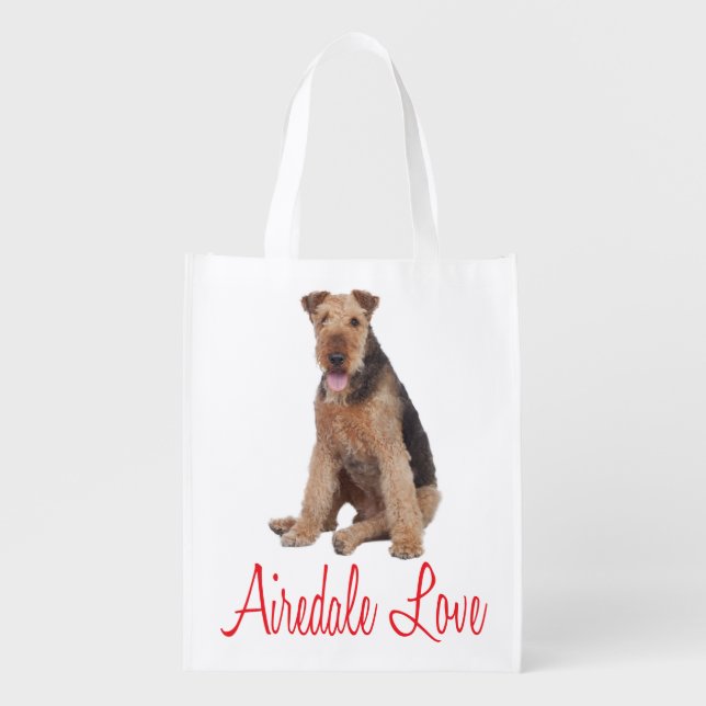 Love Airedale Terrrier Puppy Dog Grocery Tote Bag (Front)