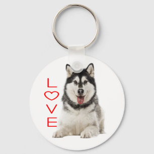 Love Alaskan Malamute Gray And Black Puppy Dog Keychain
