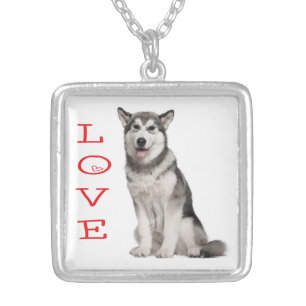 Love Alaskan Malamute Puppy Dog Pendant Necklace