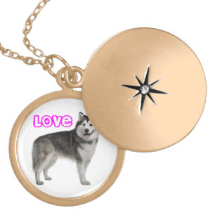 Love Alaskan Malamute Puppy Dog Pendant Necklace
