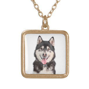 Love Alaskan Malamute Puppy  Gray & Black Sled Dog Gold Plated Necklace