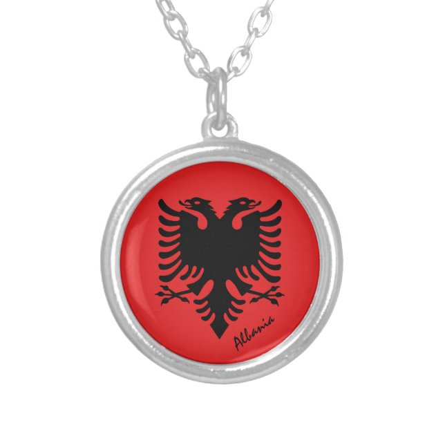 Love Albania & Albanian Flag fashion / sports fans Silver Plated Necklace (Front)