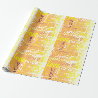 Love Alive Orange and Yellow Grunge Words Art Wrapping Paper