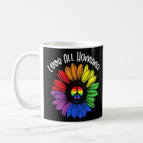 Love All Humans Rainbow Sunflower Lgbt Gay Lesbian Coffee Mug