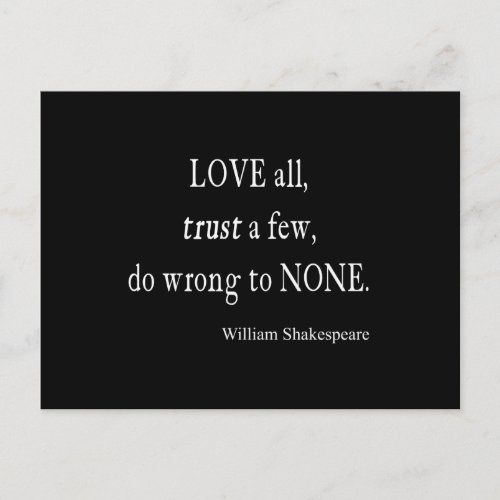 Love All Trust Few Wrong None Shakespeare Quote Postcard