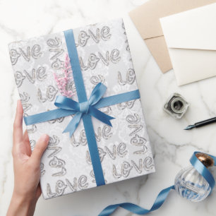 Love Almond Blossoms White Damask Wrapping Paper