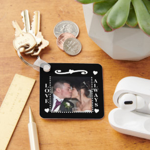 Love always 2 photos add initials white black keychain