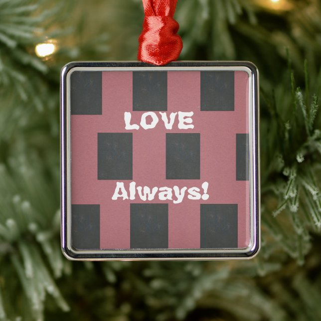 Love Always! Checker Pink Flower Abstract    Metal Ornament (Tree)