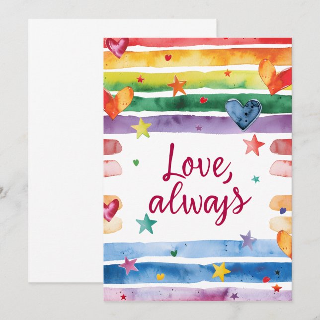 Love Always Rainbow Sticker, Watercolor Heart Invitation (Front/Back)