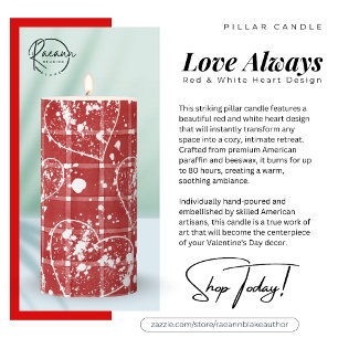 Love Always Red & White Heart Design Pillar Candle