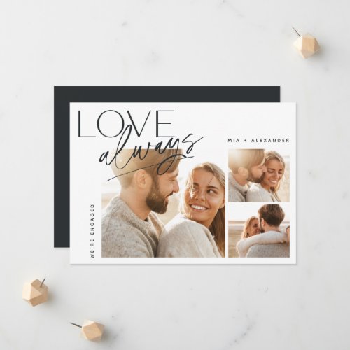 Love Always Three Photo Collage Engagement Announcement