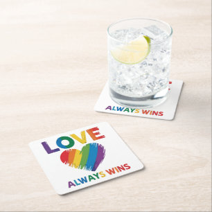 Love Always Win LGBT Square Paper Coaster