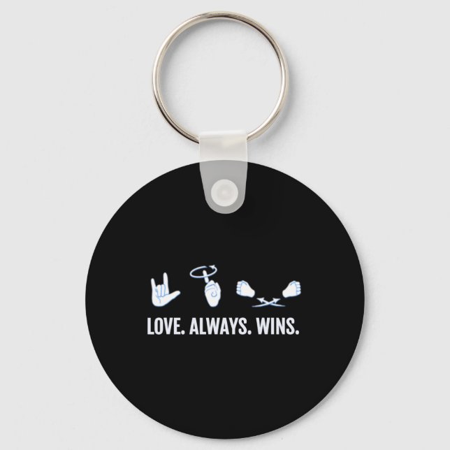 Love Always Wins ASL Deaf Awareness Sign Language  Keychain (Front)
