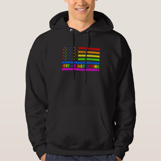 Love Always Wins Gay Flag Rainbow Pride Day LGBT Q Hoodie (Front)