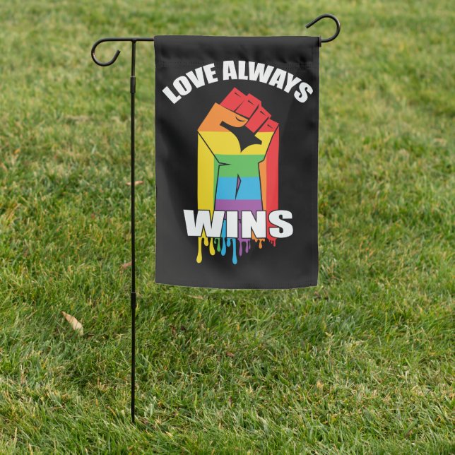 Love Always Wins Gay LGBT Garden Flag (In SItu)