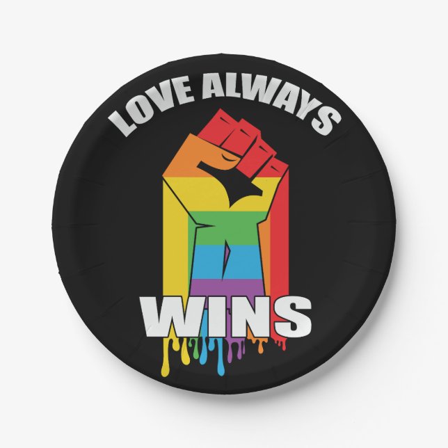 Love Always Wins Gay LGBT Paper Plates (Front)