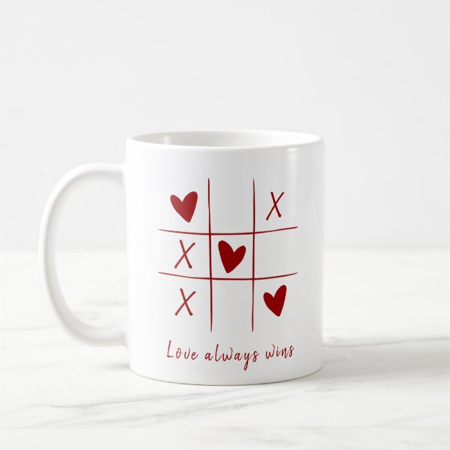 Love Always wins Quote l Red Heart Playful  Coffee Mug (Left)