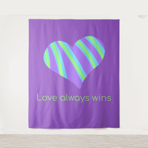 "Love Always Wins" Striped Heart Tapestry