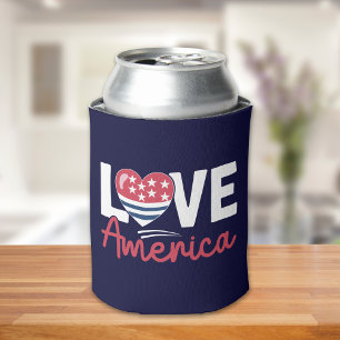 Love America" 4th of July Patriotic Gift Can Cooler