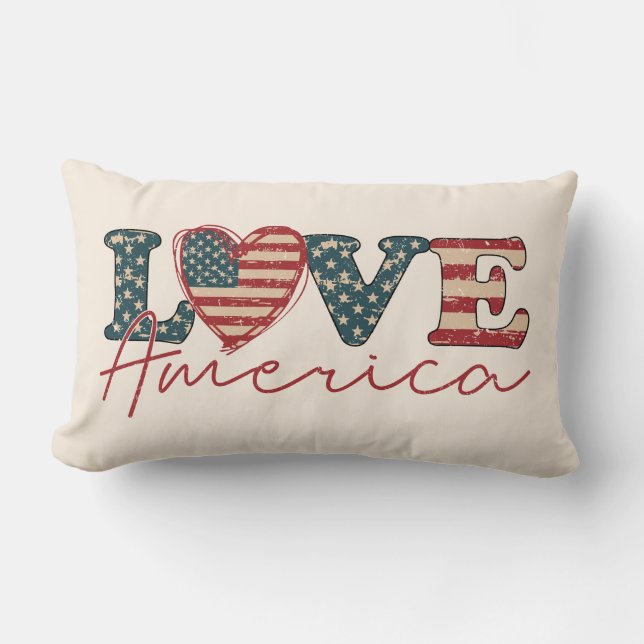 LOVE America Independence Day Lumbar Pillow (Front)