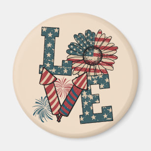 LOVE America Patriotic Round Magnet