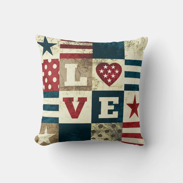 Love America Patriotic Throw Pillow (Front)
